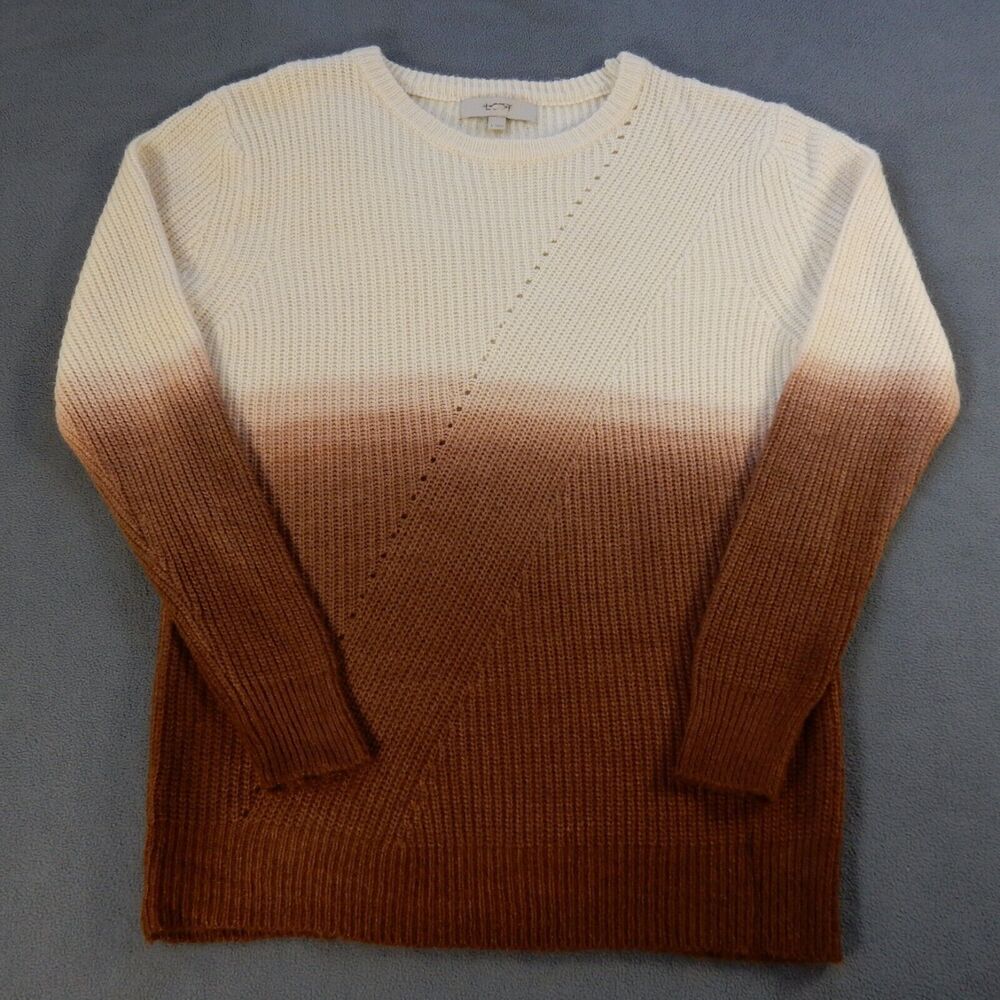 Ann Taylor LOFT Womens Sweater Large Brown White Fade Knit Retro Mod Wool Blend